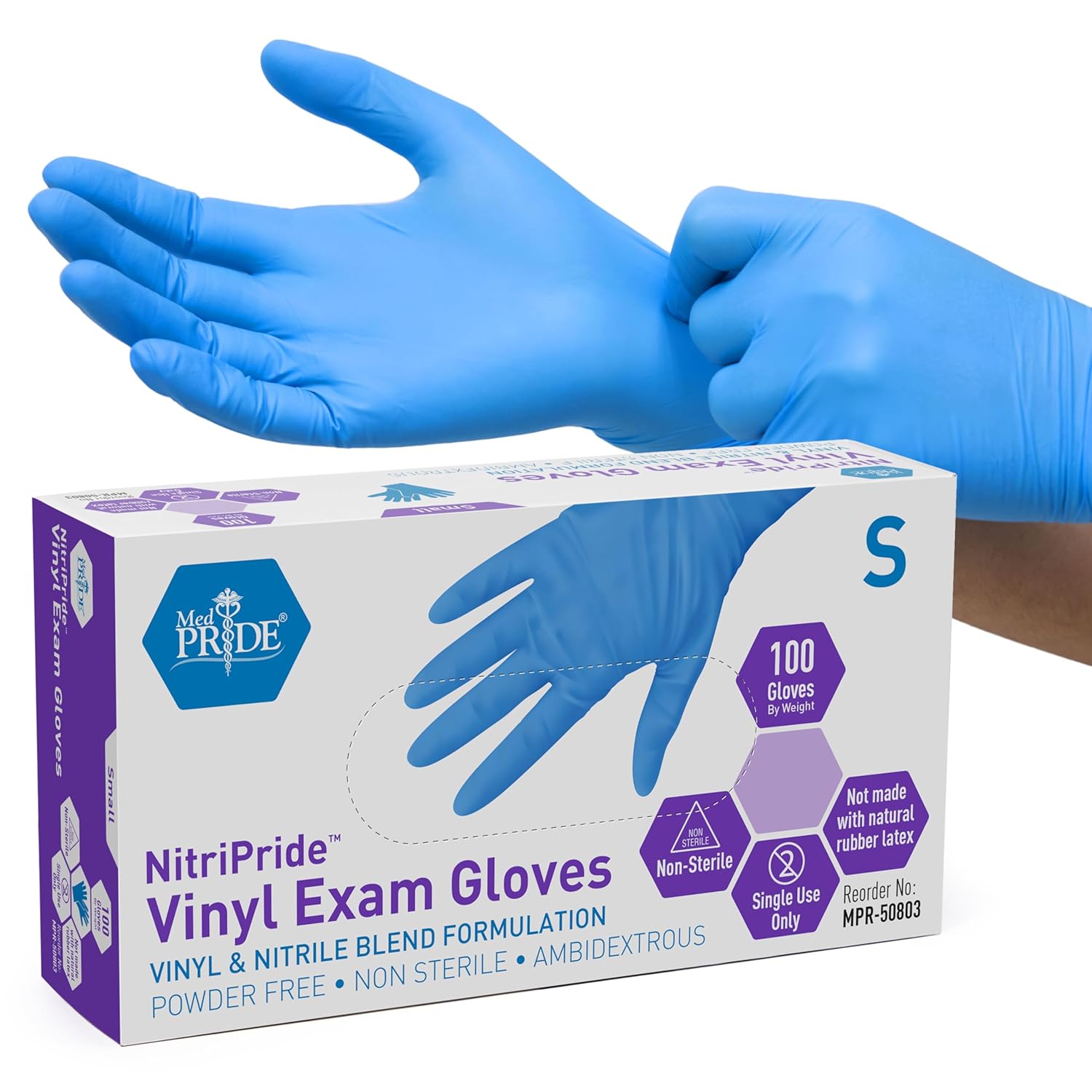 Latex Disposable Glove - Nitrile/Vinyl Blend Exam Gloves, Powder-Free, Latex-Free,