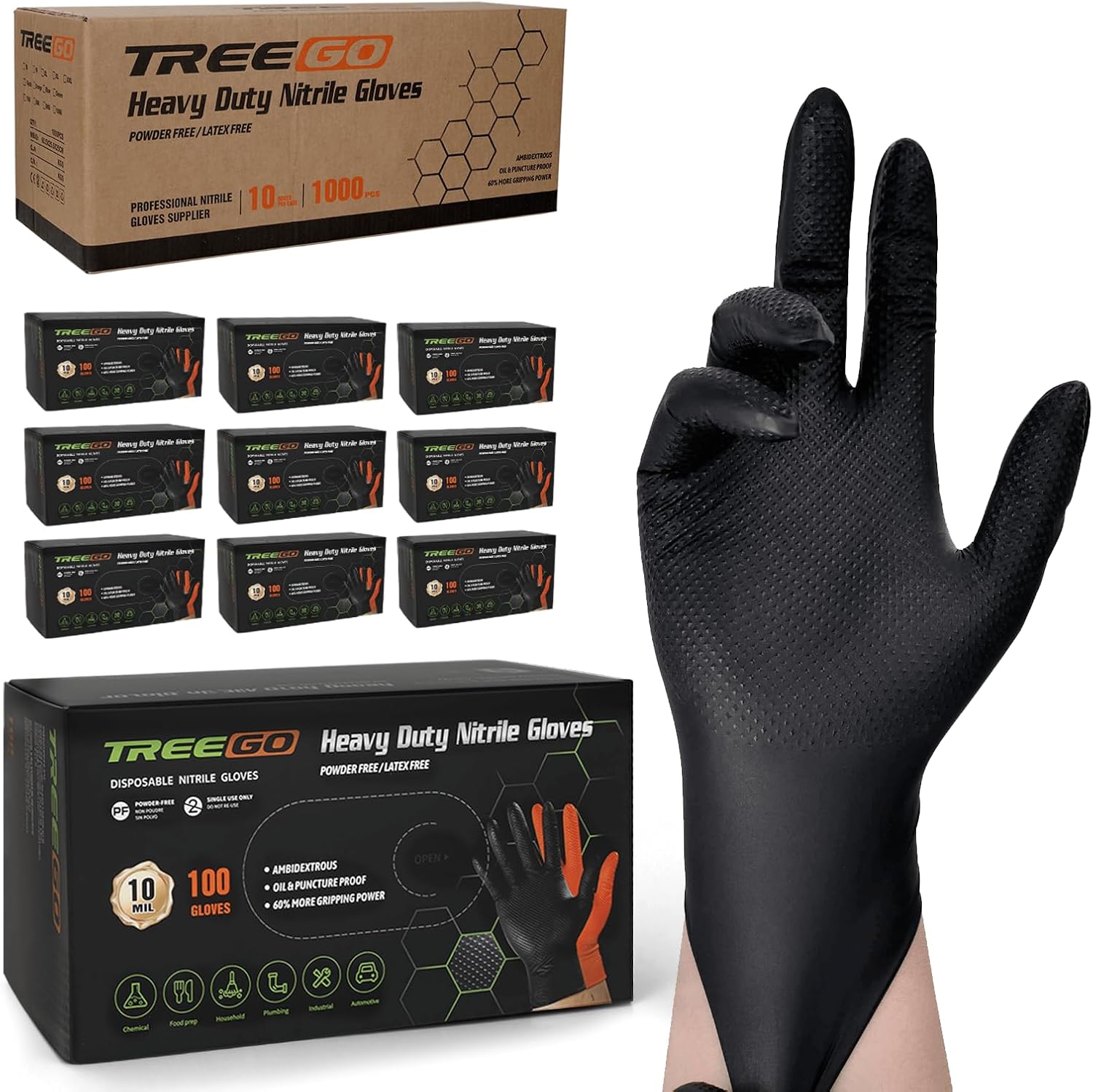 Nitrile Mechanic Glove - 10 Mil Black Nitrile Gloves Bulk