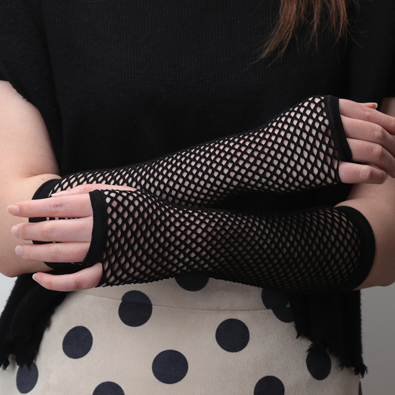 New black Fishnet Fingerless L - مراجعة Fingerless Glove Knit وسعره