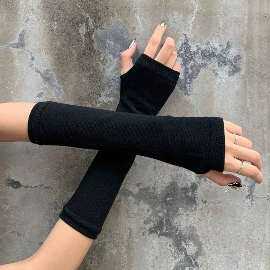 1 Pair Y2K Punk Striped Knitte - مراجعة Fingerless Glove Knit وسعره