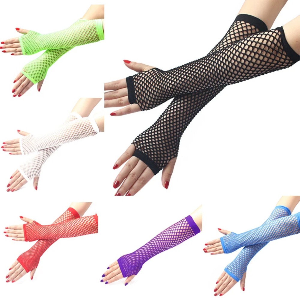 Women Neon Fishnet Long Finger - مراجعة Fingerless Glove Knit وسعره
