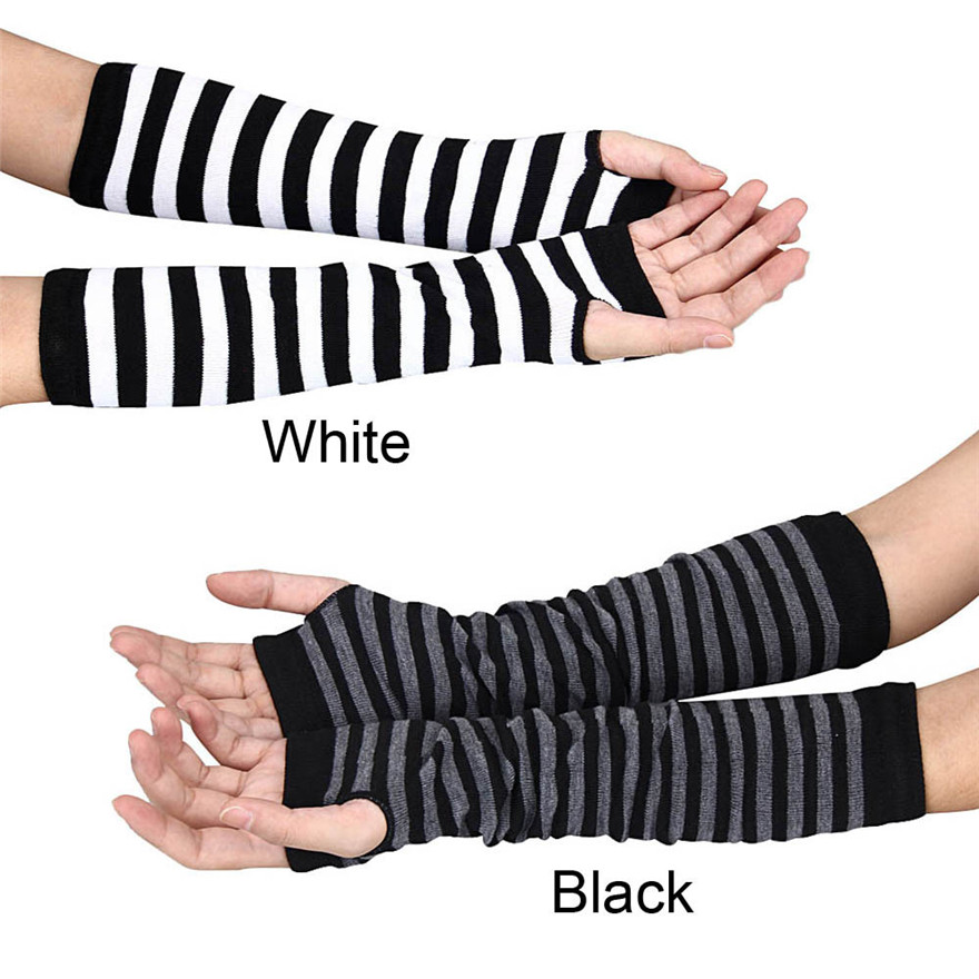 Women Long Sleeve Gothic Strip - مراجعة Fingerless Glove Knit وسعره